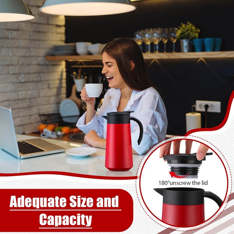 Ziliny 2 Pcs 27oz Thermal Coffee Carafe Stainless Steel Coffee Pot for Keeping Hot/cold Insulated Double Walled Vacuum Tea Pot with Press Button Drink Beverage Dispenser for Milk Tea (Red) - Image 4